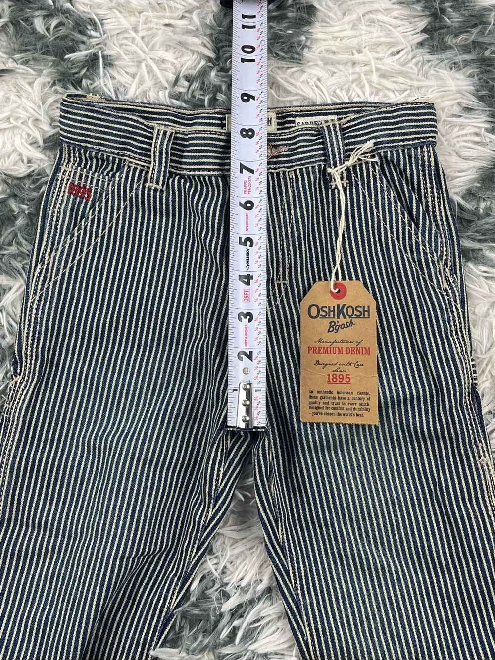 NWT Oshkosh B’gosh Kids Toddler Carpenter Jeans Blue White Hickory Striped 24M